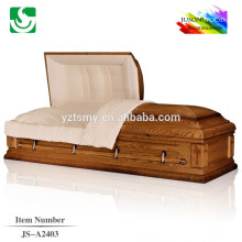 larch simple wooden casket with cross carving
